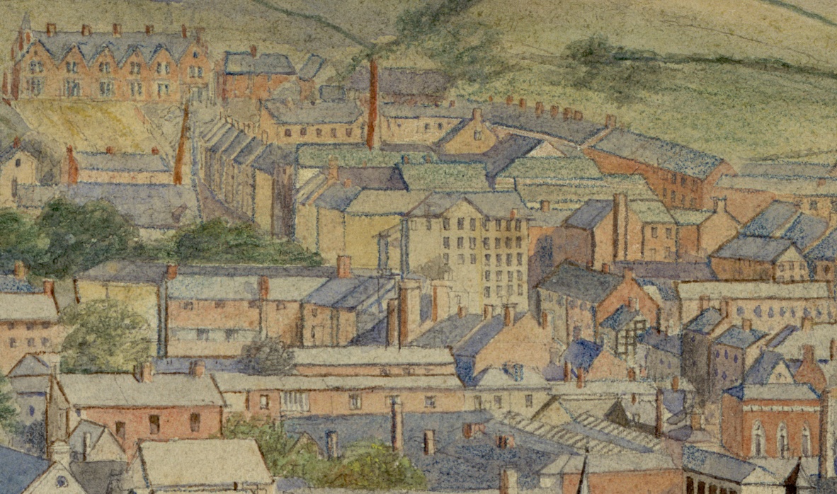 Image of section of Edward Salter watercolour of Newtown