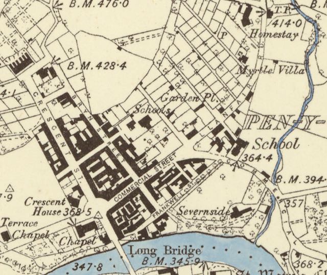 Map of Penygloddfa area of Newtown around the middle of 1800s
