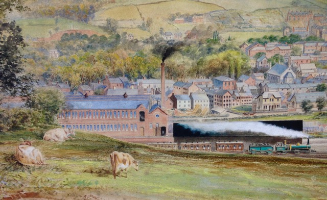 Watercolour painting of train and Newtown
